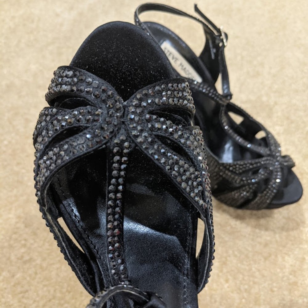 Steve Madden Rhinestone Black Platform Heels Gem